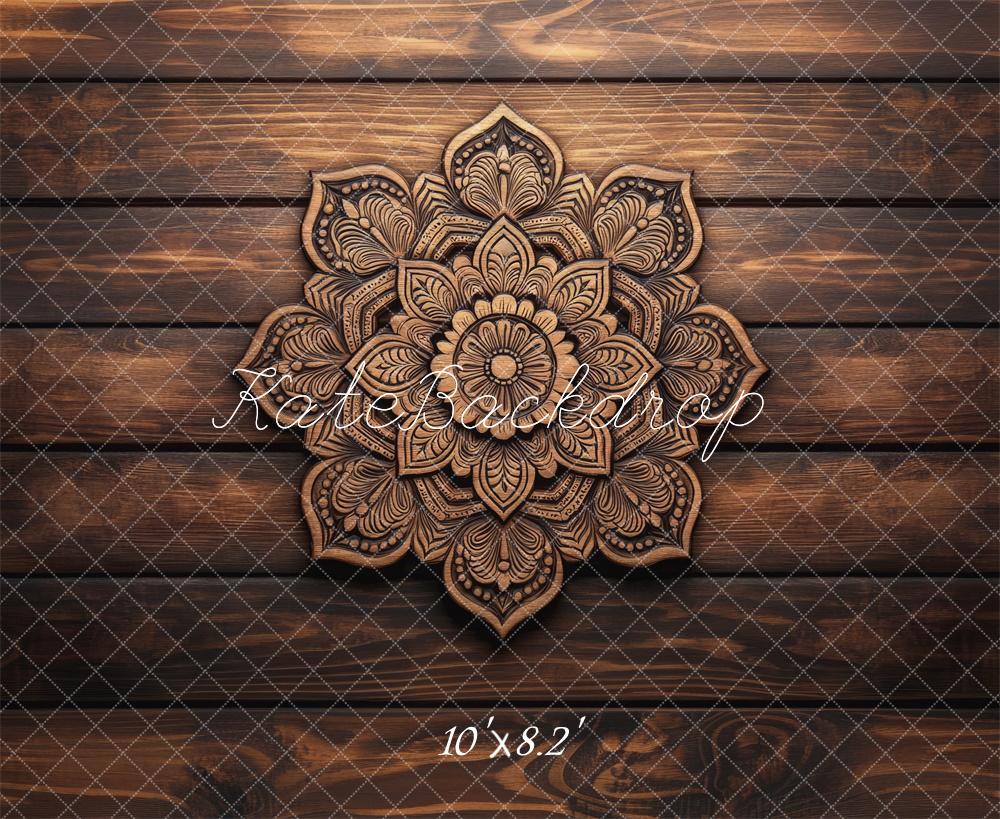 Kate Retro Floral Mandala Wood Floor Backdrop Designed by Mini MakeBelieve