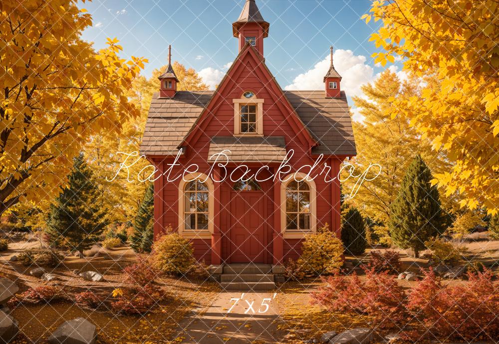 Back to School Fall Forest Retro Red House Foto Achtergrond Designed by Emetselch