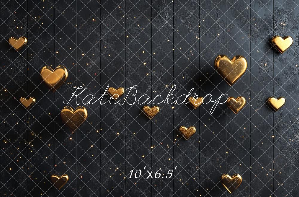 Kate Valentine Golden Hearts Black Floor Backdrop Designed by Mini MakeBelieve