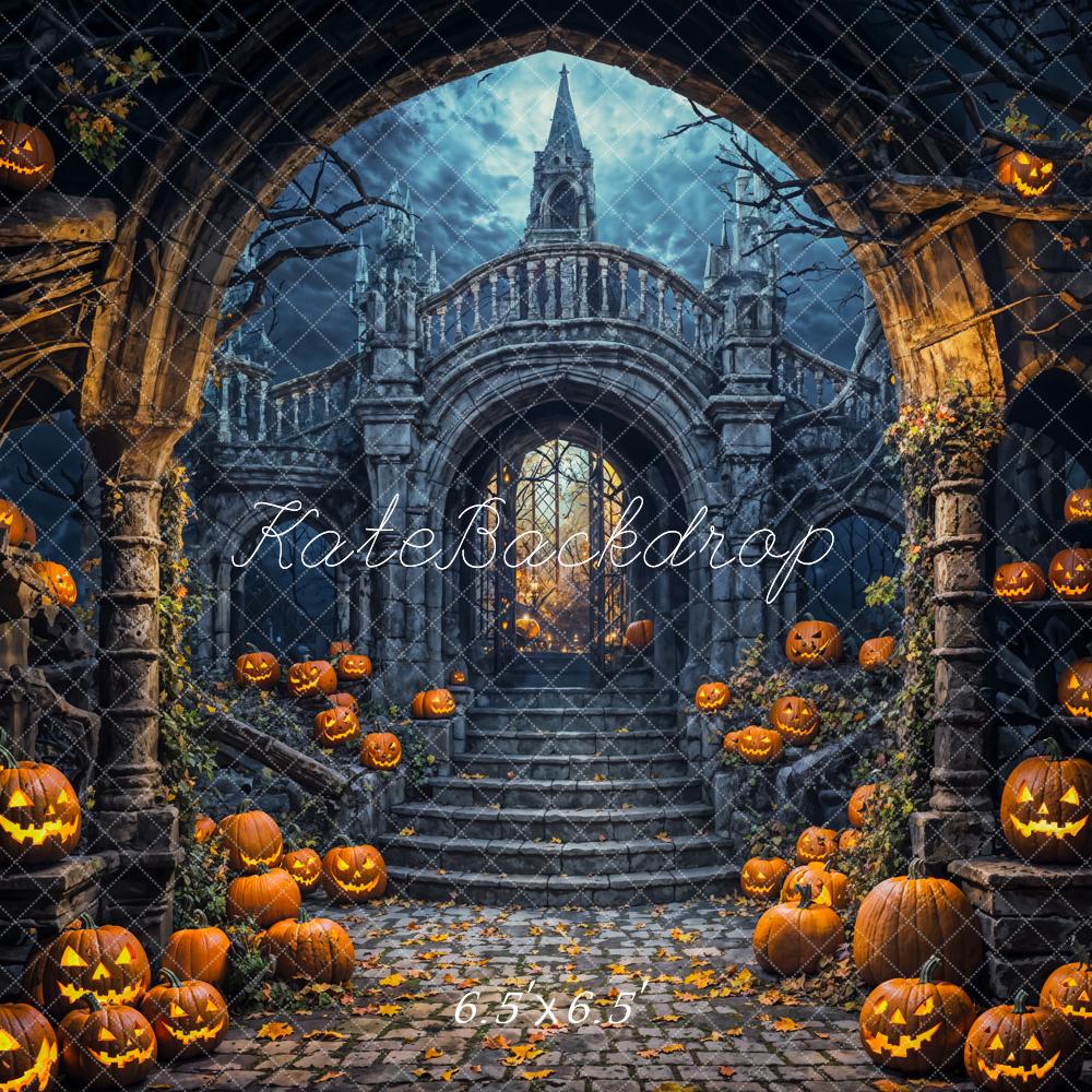 Halloween Architectuur Kasteel Pompoen Lantaarns Foto Achtergrond Designed by Emetselch