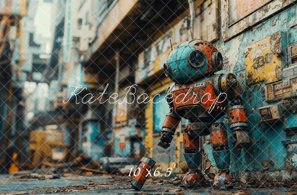 Kate Cartoon Futuristic Robot Urban Street Backdrop Designed by Emetselch