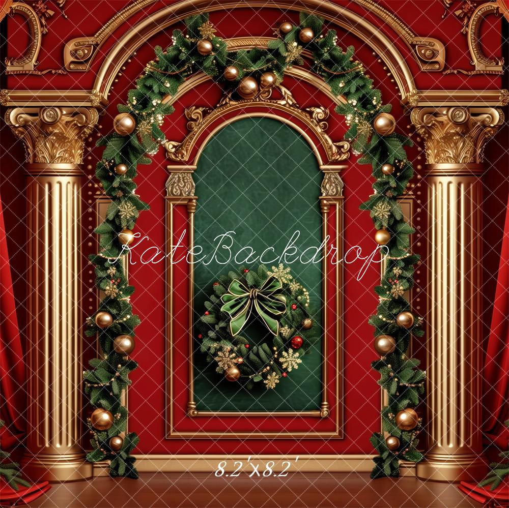 Kate Christmas Tree Red Curtains Retro Wall With Garland Backdrop Designed by Patty Robert