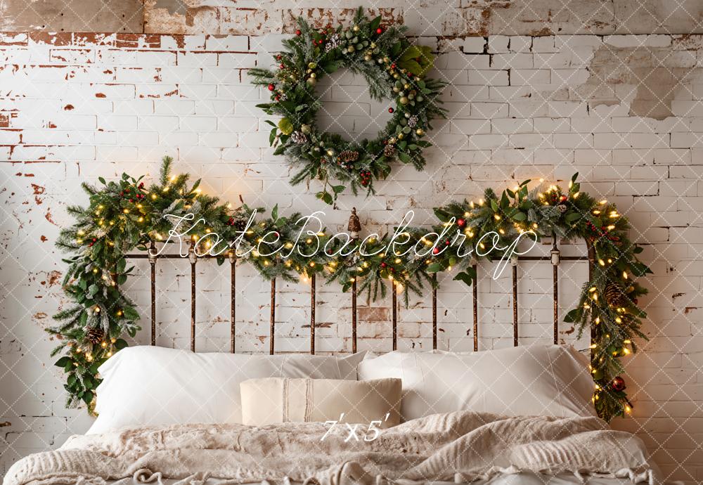 Kerst Witte Hoofdbord Wreath Foto Achtergrond Designed by Emetselch