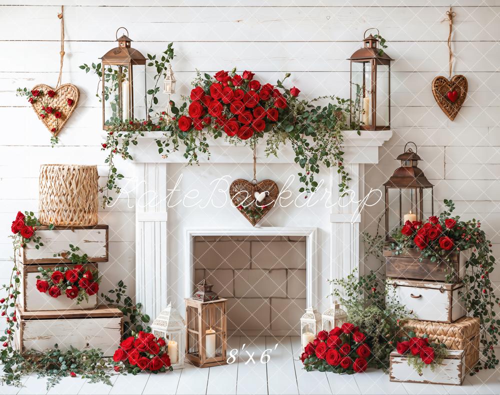 Kate Valentine Roses Fireplace Lantern Rustic Backdrop Designed by Emetselch