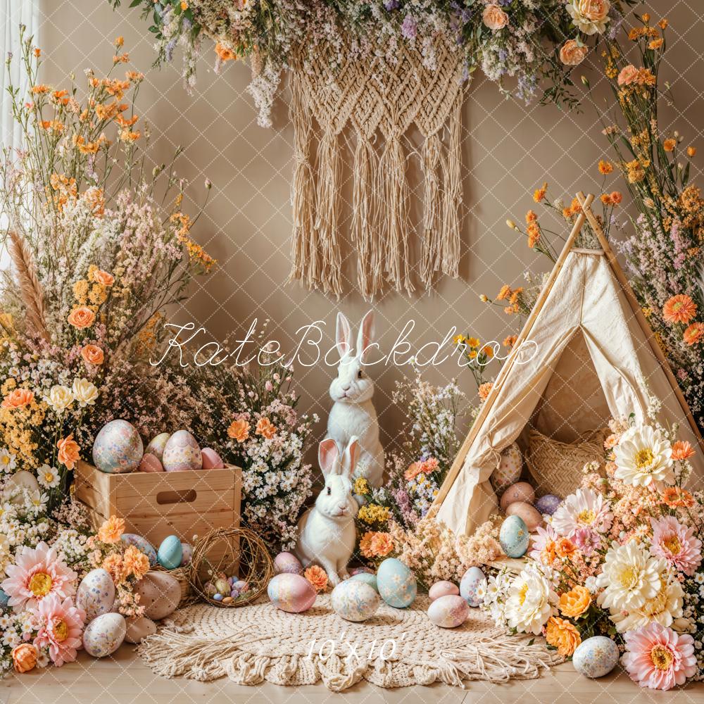 Kate Easter Bunny Boho Floral Eggs Backdrop Designed by Emetselch