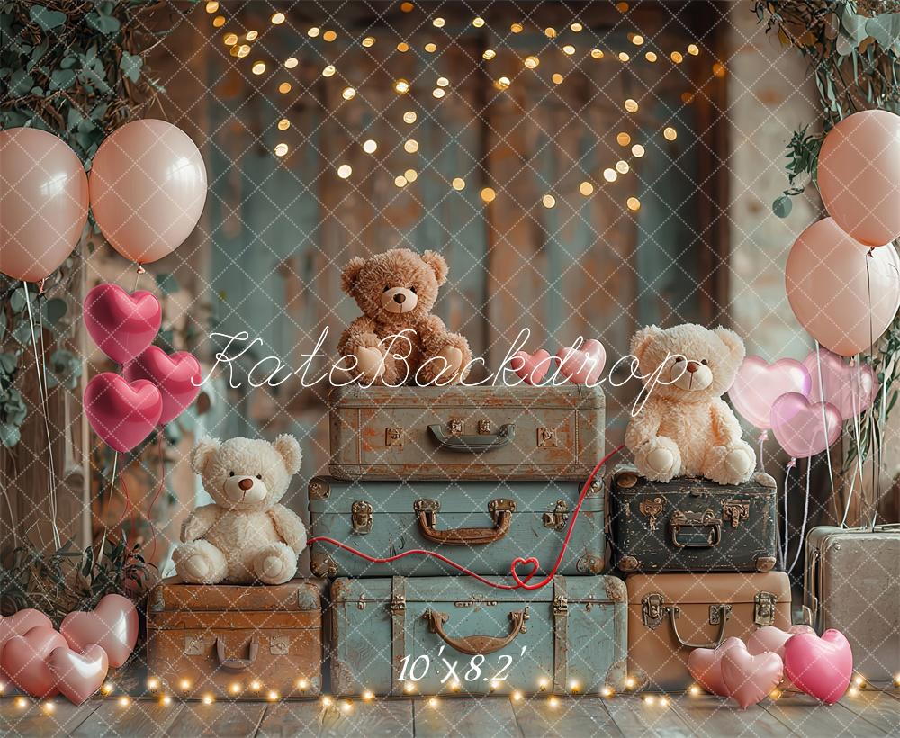 Kate Cake Smash Teddy Bear Suitcase Balloon Backdrop Designed by Laura Bybee