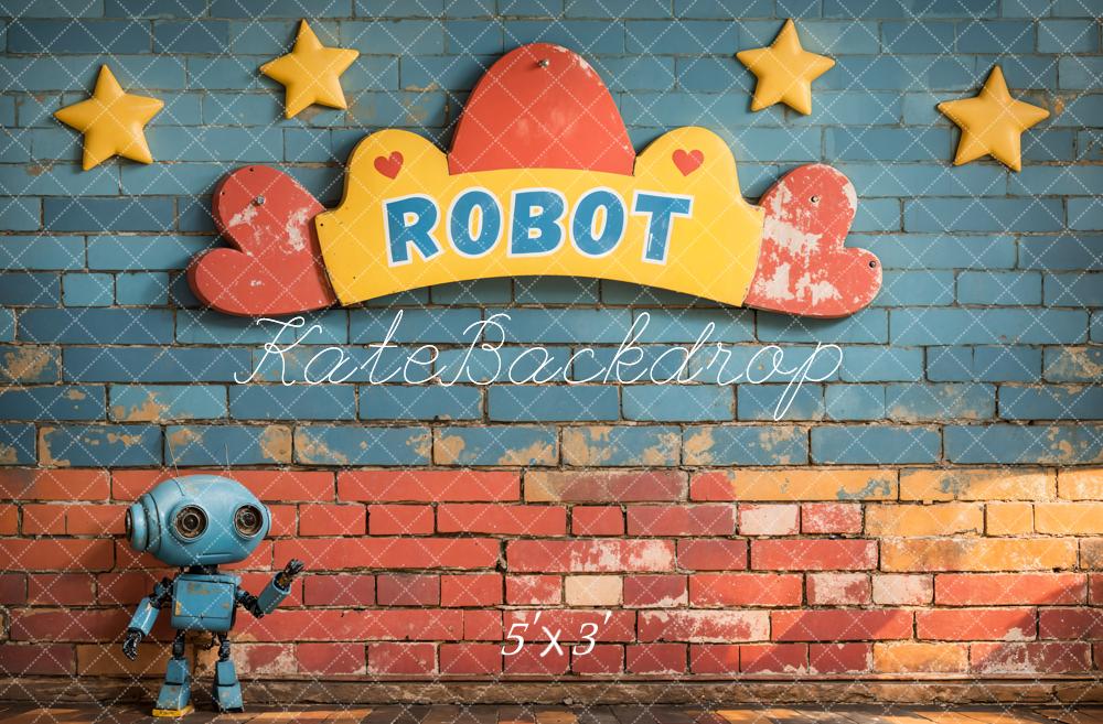 TEST Kate Cake Smash Robot Stars Brick Backdrop Designed by Emetselch