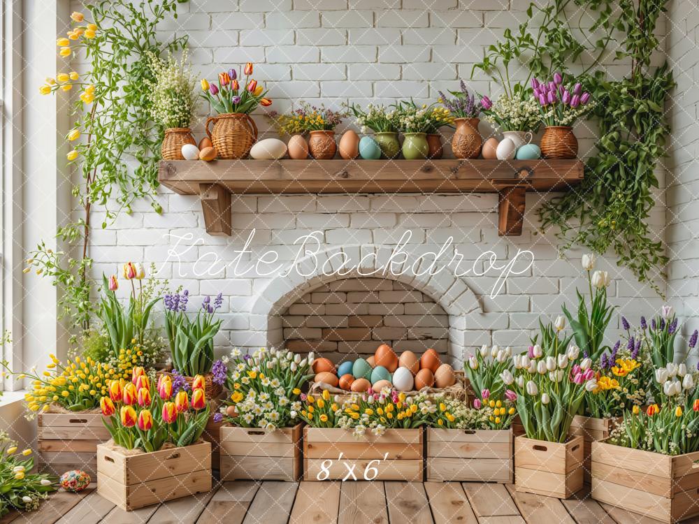 Fondo de Cajas de Madera con Huevos Florales de Pascua Diseñado por Emetselch