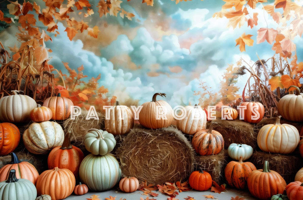 Fall Indoor Barn Pumpkin Kleurrijke Kunst Wand Foto Achtergrond Designed by Patty Robert