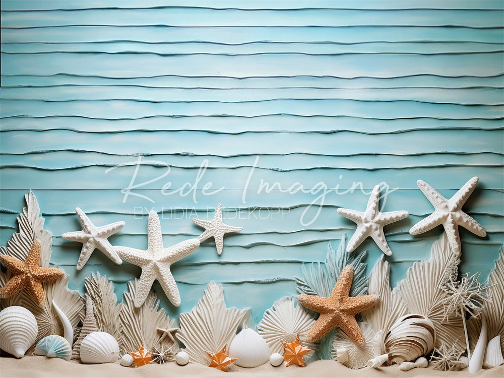 Kate Christmas Beach Starfish Blue Wall Backdrop Designed by Lidia Redekopp