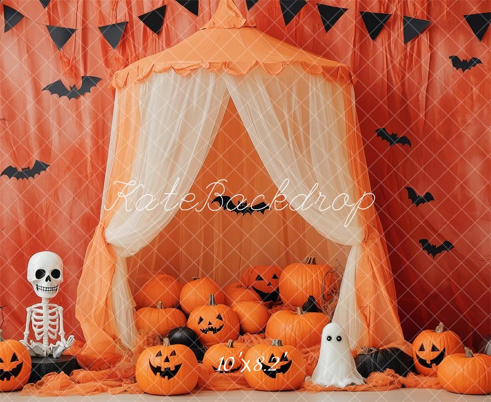 Tienda Naranja de Halloween con Fondo de Calabazas Diseñada por Patty Roberts