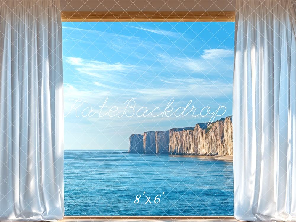 Kate Blue Ocean Cliff Window Backdrop Designed by Mini MakeBelieve