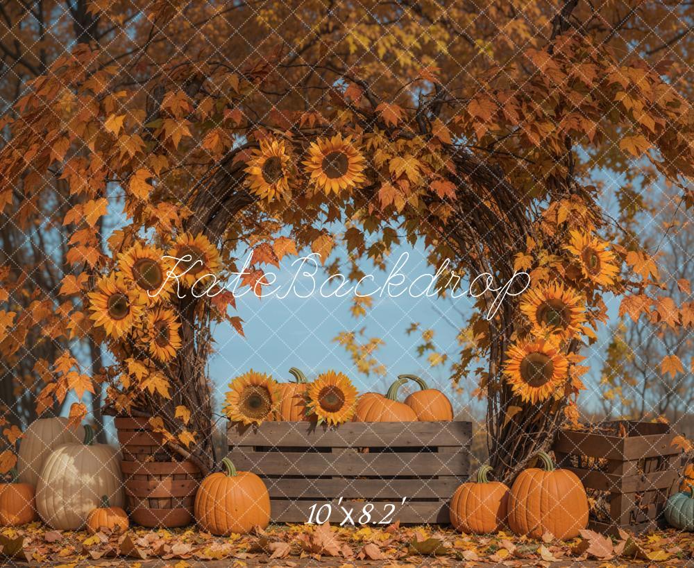 Arco de girasoles de otoño con hojas de arce fondo diseñado por Emetselch