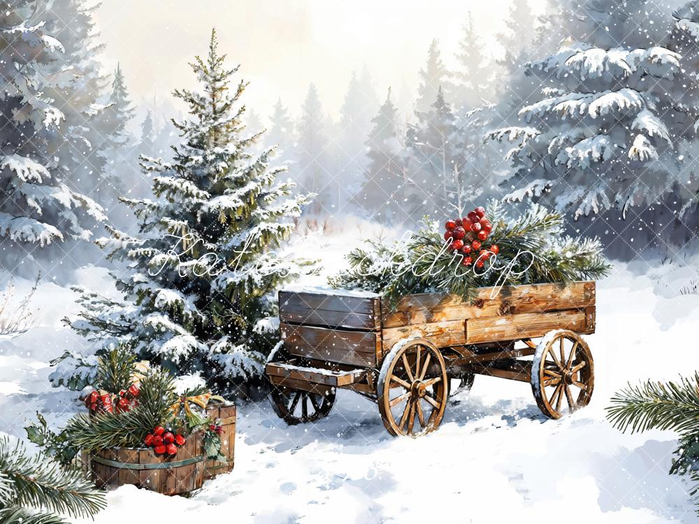 Kate Winter Christmas Outdoor Snow Carriages Backdrop Designed by Emetselch