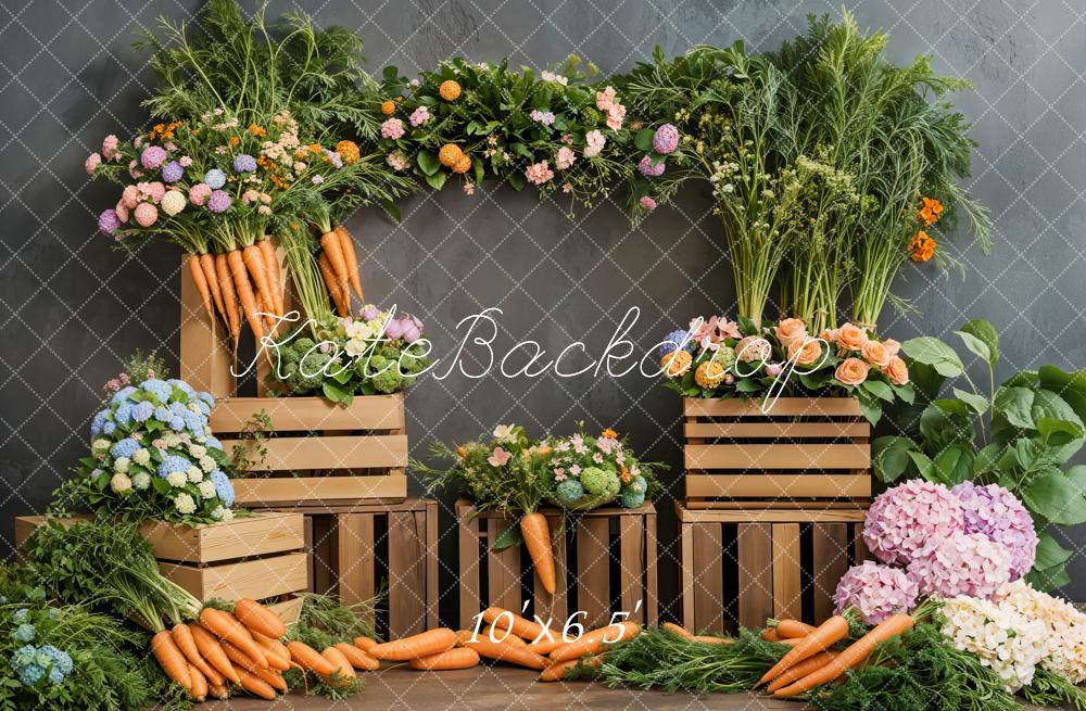 Kate Easter Floral Carrot Vegetable Wood Backdrop Designed by Emetselch