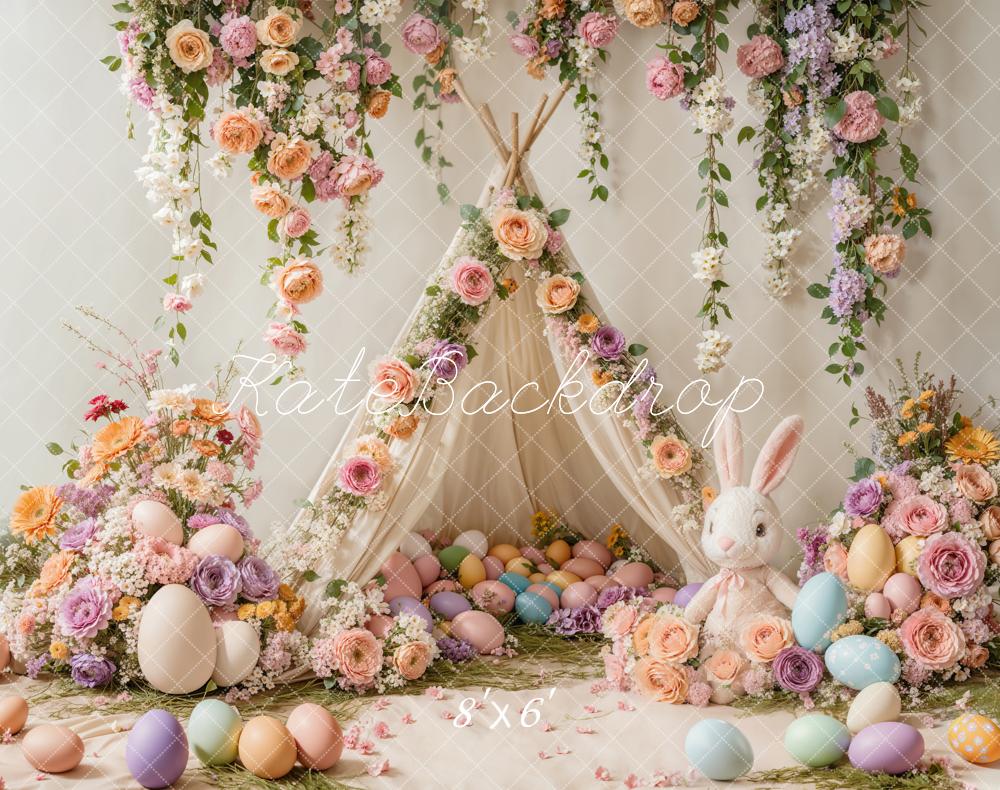 Kate Easter Bunny Floral Tent Colorful Backdrop Designed by Emetselch