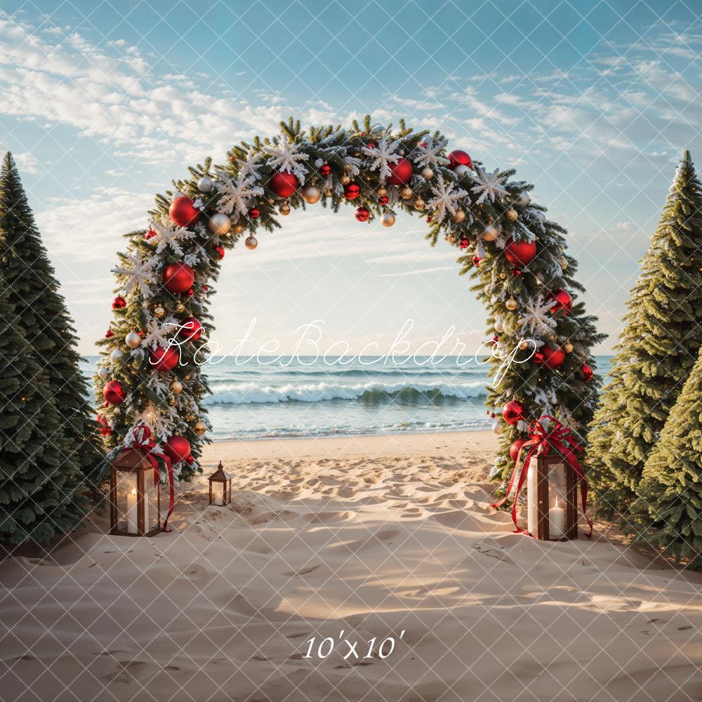 Fondo de playa con arco de árbol de Navidad Designed by Emetselch