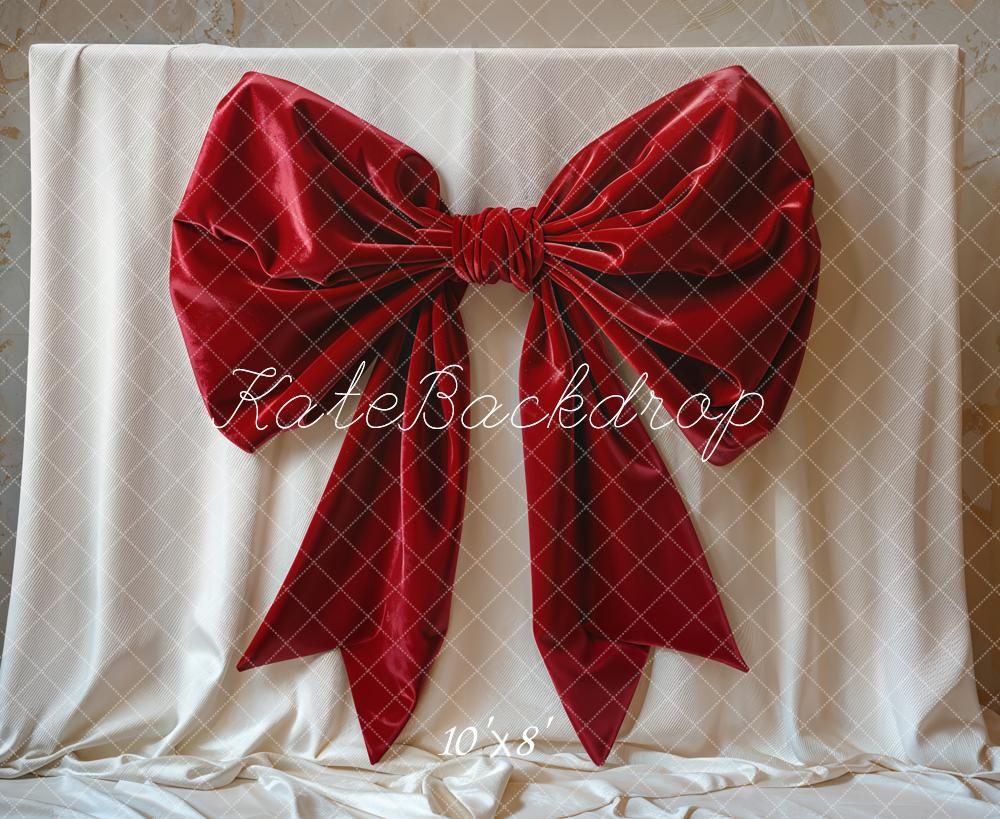 Kate Red Big Bow Elegant Fabric Backdrop Designed by Emetselch