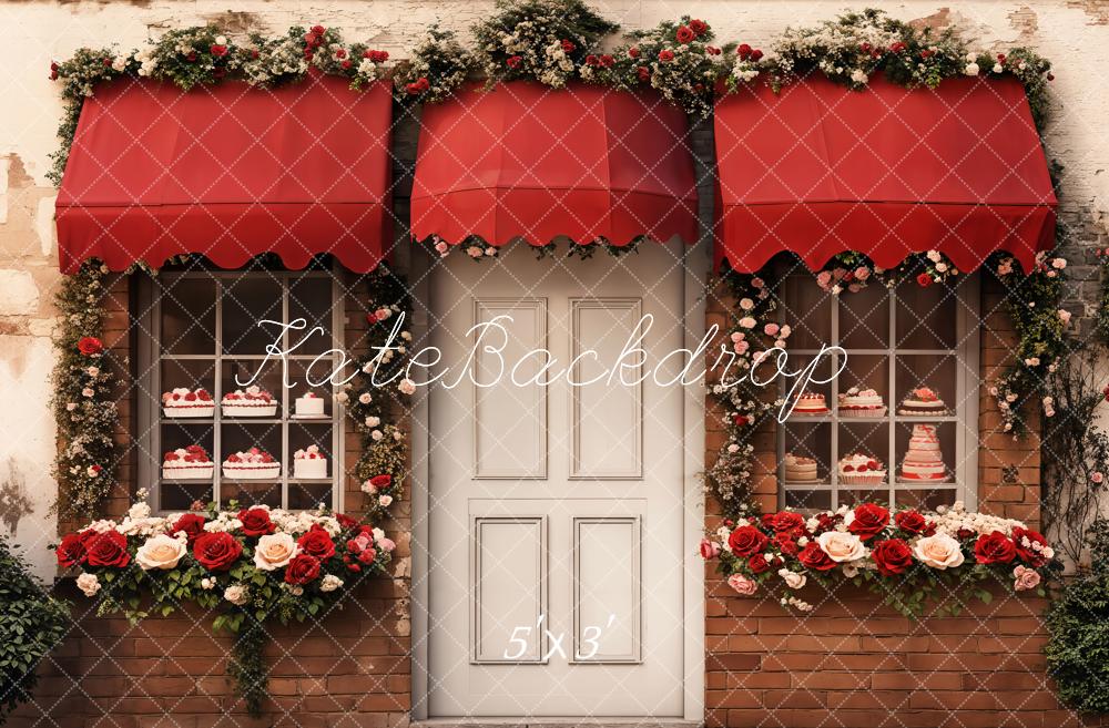 Bakery Shop Rode Bloemen Deur Foto Achtergrond Designed by Emetselch