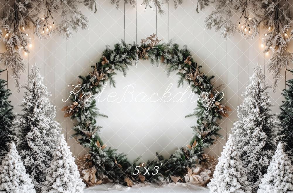 Kate Christmas Wreath Snowy Trees Backdrop Designed by Patty Roberts