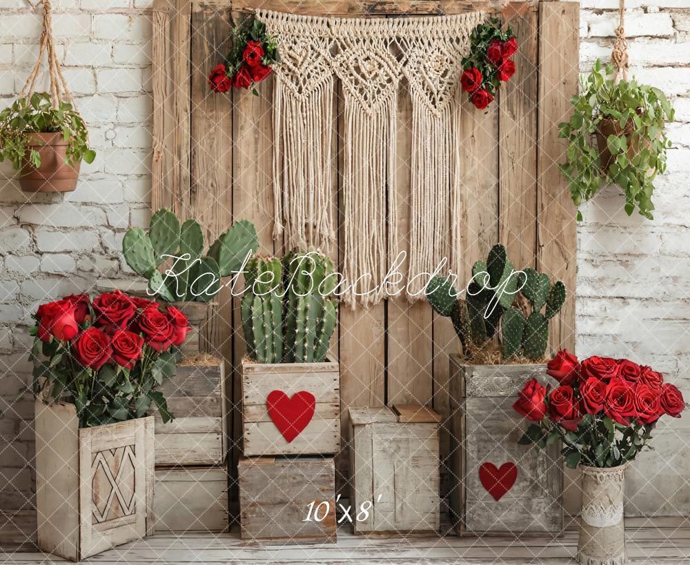 Kate Valentine Boho Floral Cactus Rustic Backdrop Designed by Emetselch