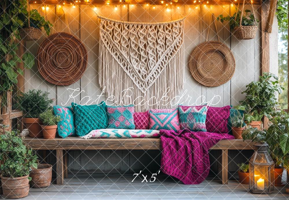 Banco de patio acogedor de macramé bohemio diseñado por Mini MakeBelieve