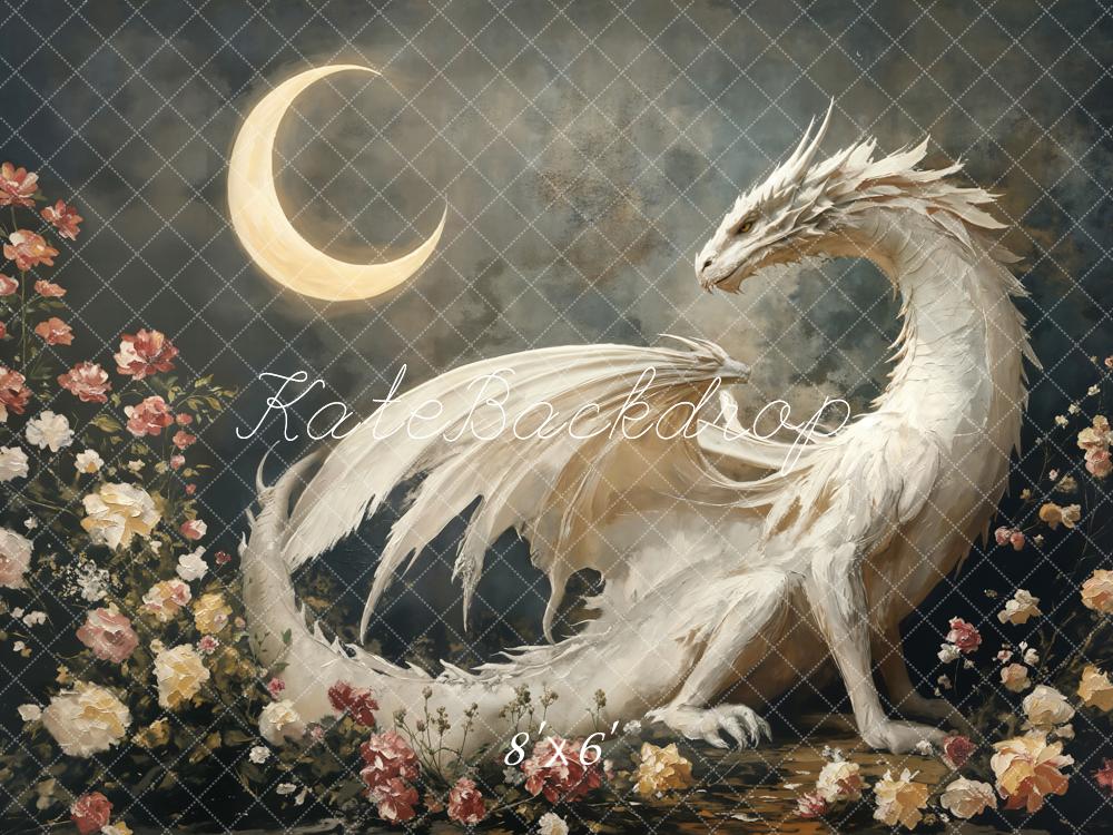 Fantasy Dragon Moon Floral Foto Achtergrond Designed by Emetselch