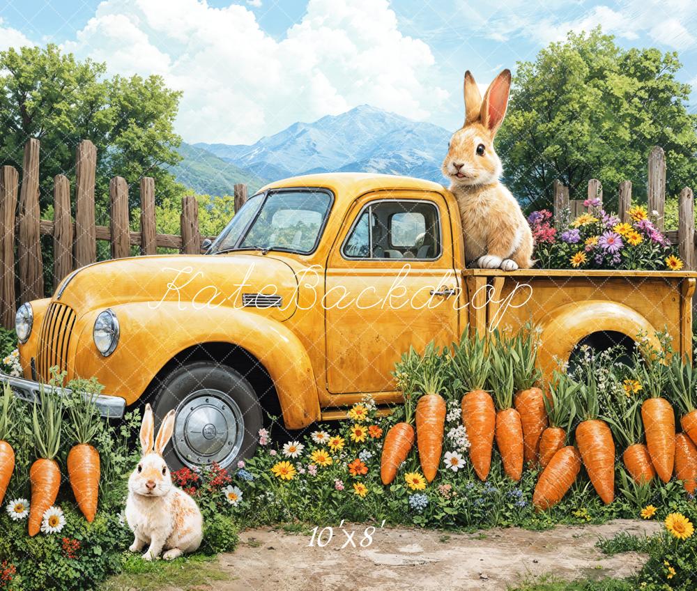 Kate Easter Bunny Carrot Yellow Truck Backdrop Designed by Emetselch