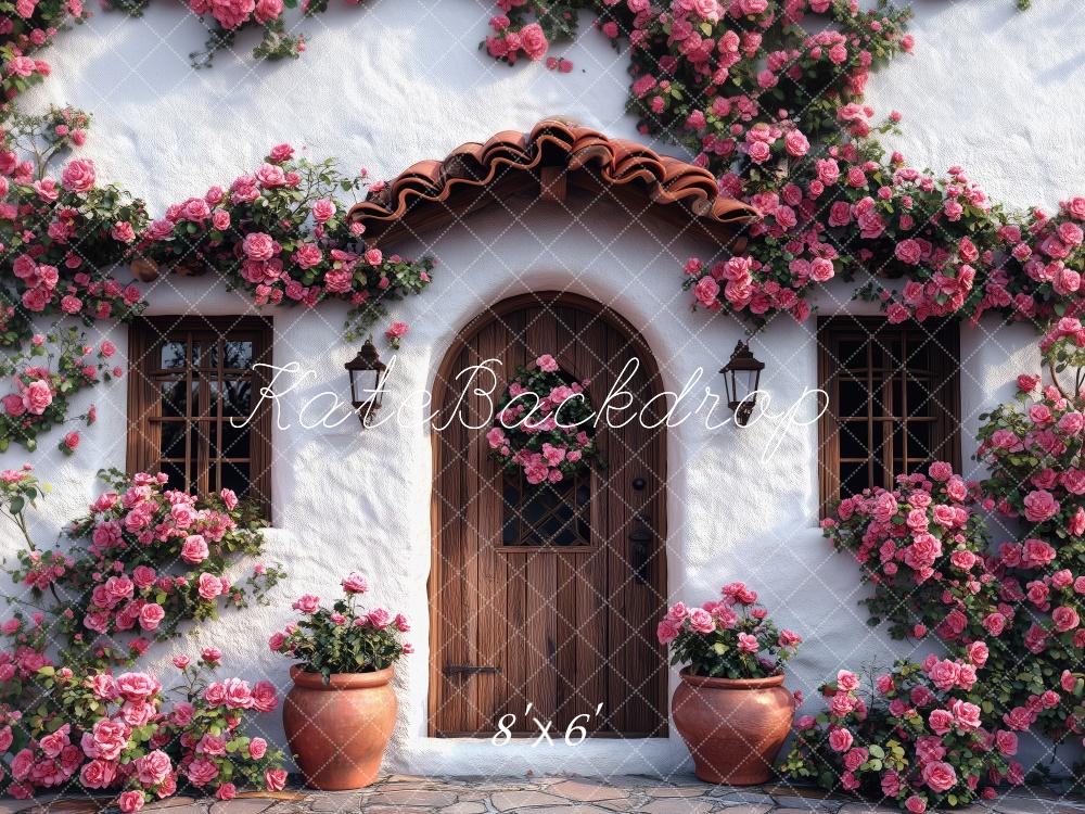 Spring Floral Cottage Pink Roses Foto Achtergrond Designed by Patty Roberts