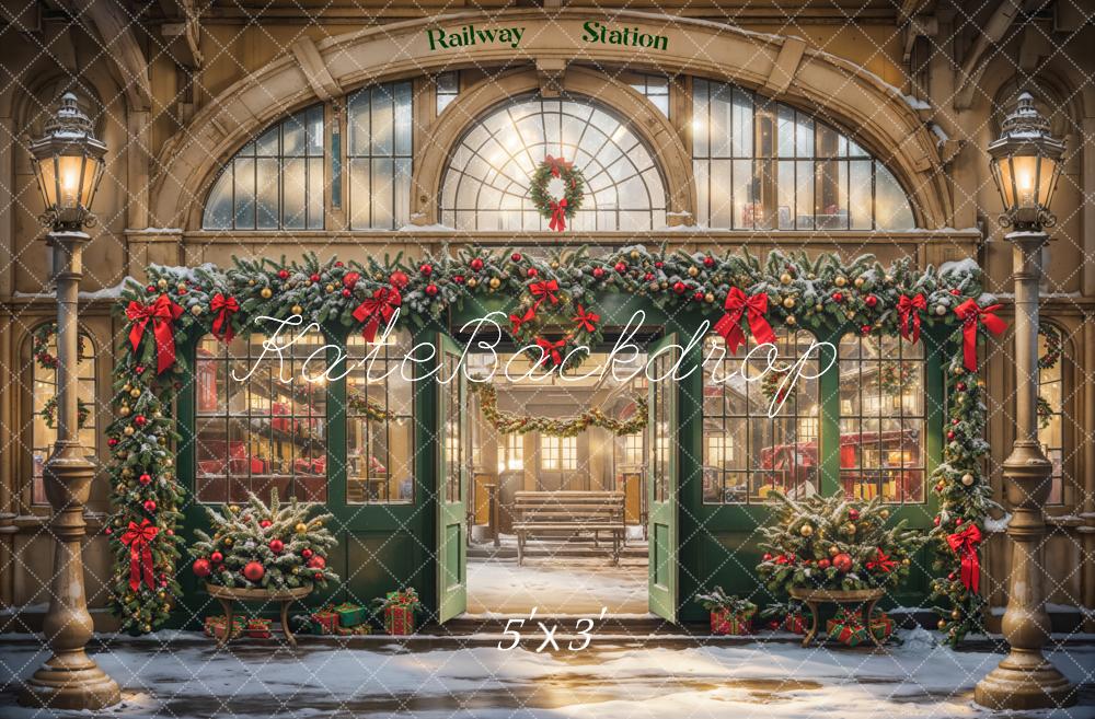 Kate Christmas White Retro Railway Station Backdrop Designed by Emetselch