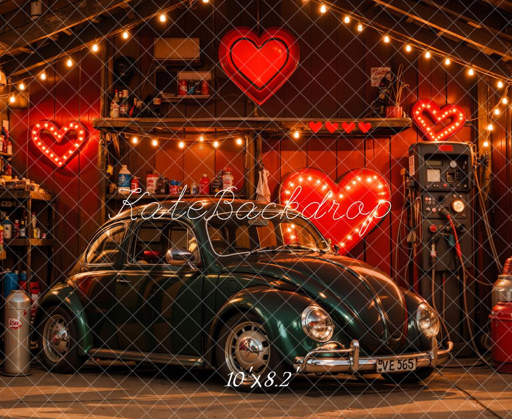 Kate Valentine Retro Car Heart Garage Backdrop Designed by Emetselch