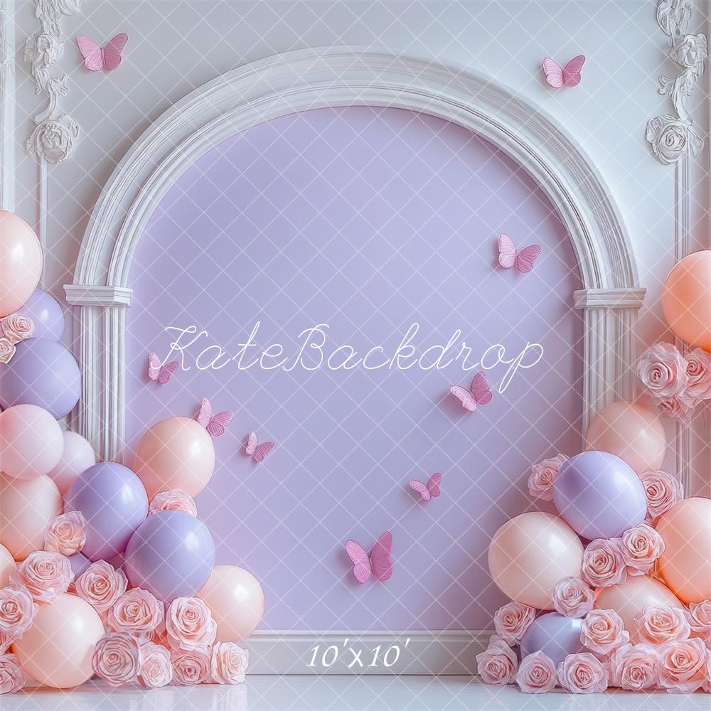 Kate Purple Pastel Balloons Floral Arch Backdrop Designed by Mini MakeBelieve