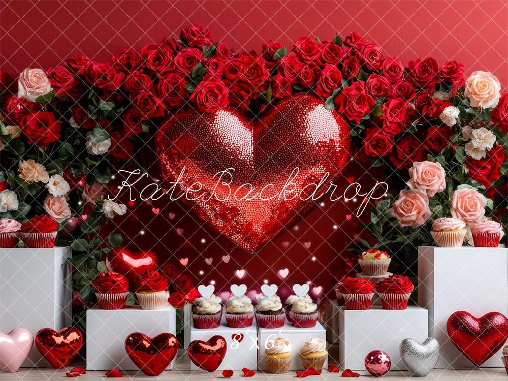 Fondo de Corazón Rojo Disco con Rosas Diseñado por Mini MakeBelieve