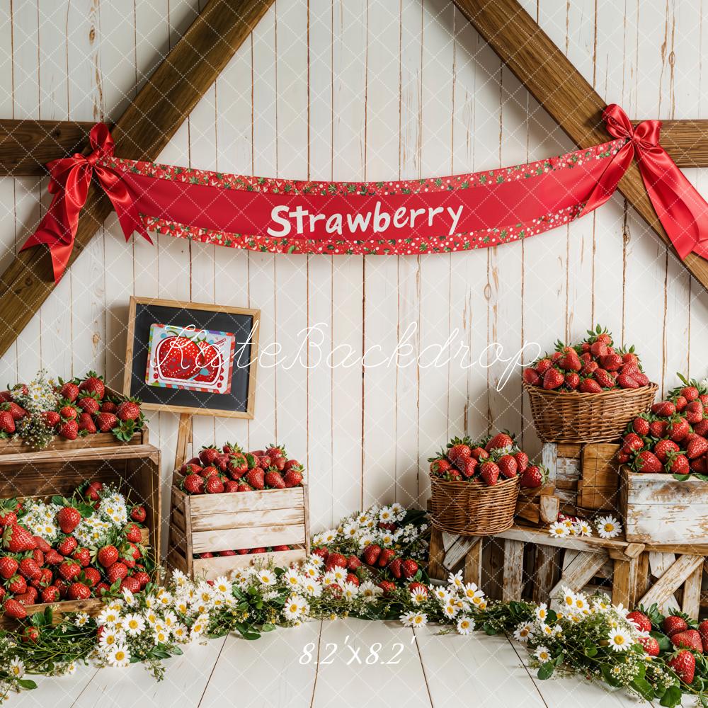 Kate Spring Strawberry Floral Rustic Backdrop Designed by Emetselch