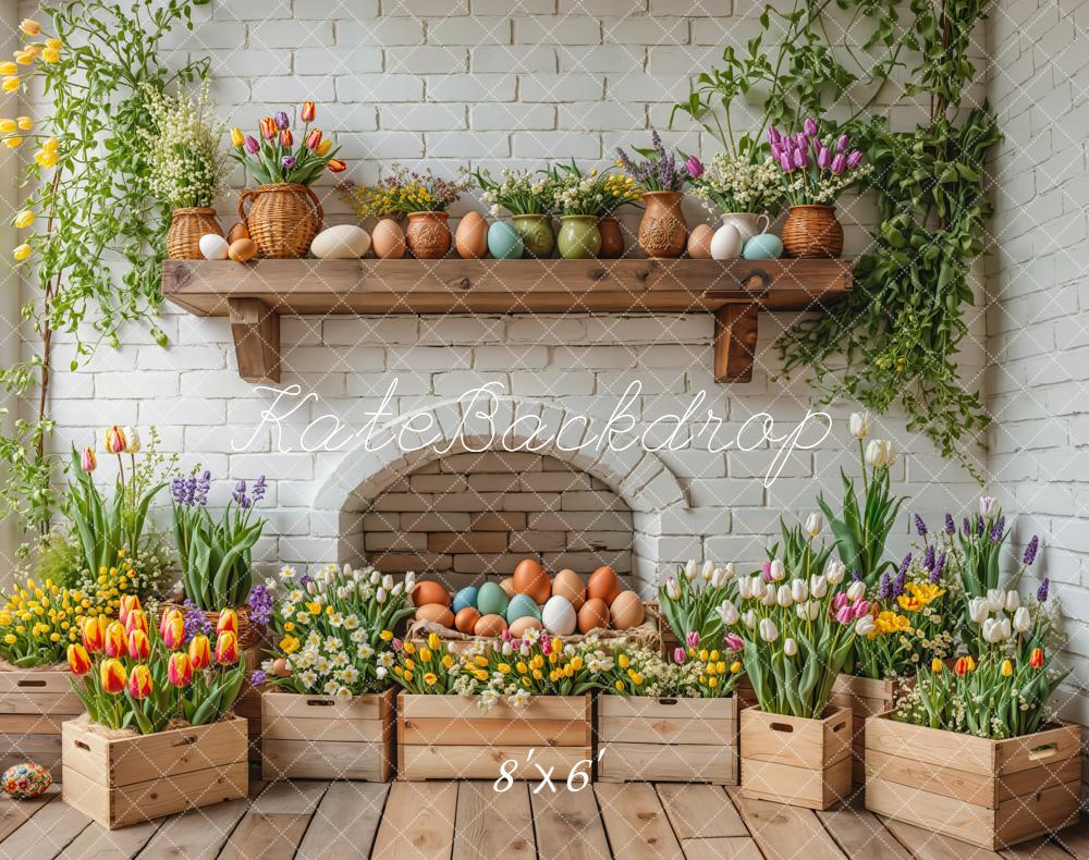 Fondo de Cajas de Madera con Huevos Florales de Pascua Diseñado por Emetselch