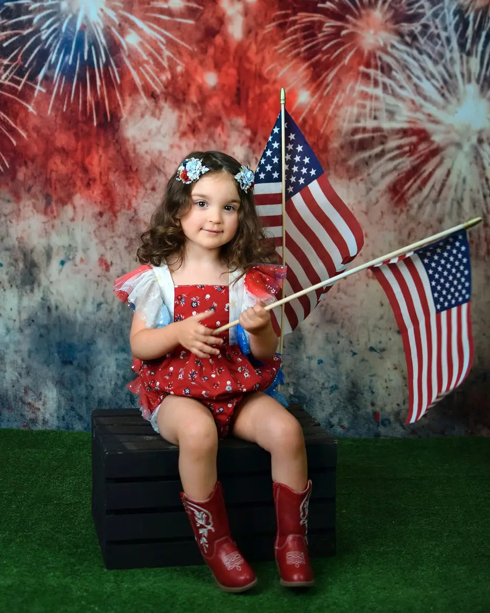 Kate Aged Red White Blue Brick Wall Independence Day Backdrop Designed by Angela Miller