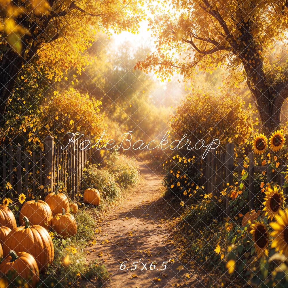 Kate Fall Maple Tree Road Sunflowers Pumpkins Backdrop Designed by Emetselch