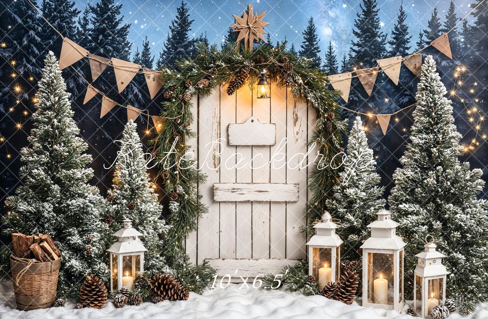 Kate Christmas Tree White Wood Door Backdrop Designed by Emetselch