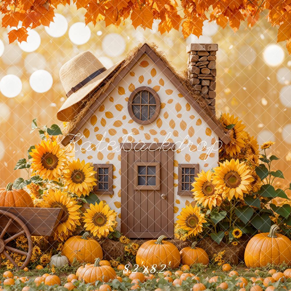 Kate Fall Sunflower Pumpkin House Backdrop Designed by Emetselch