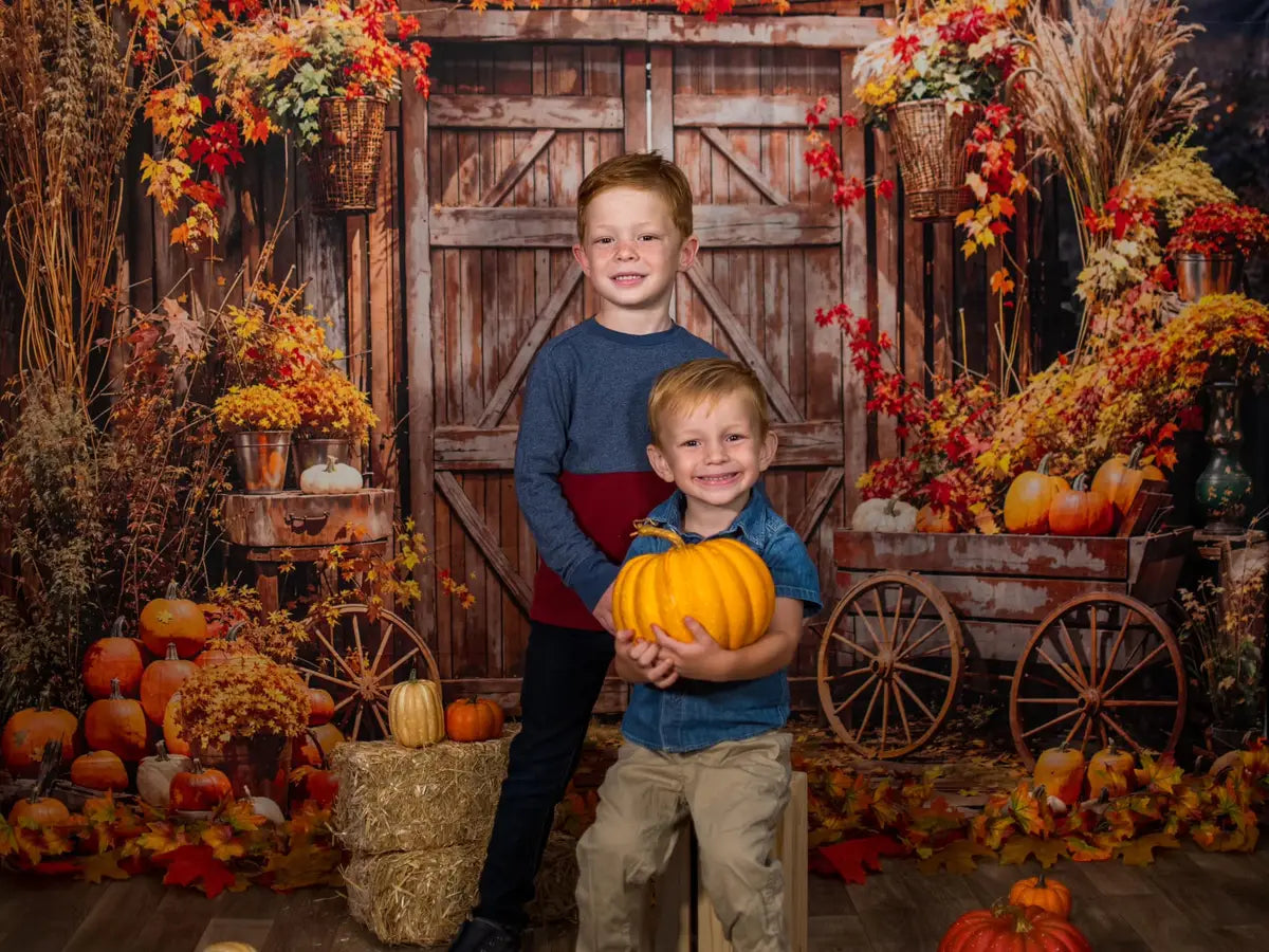 Kate Fall Boho Maple Leaf Flower Pumpkin Barn Door Backdrop Designed by Emetselch