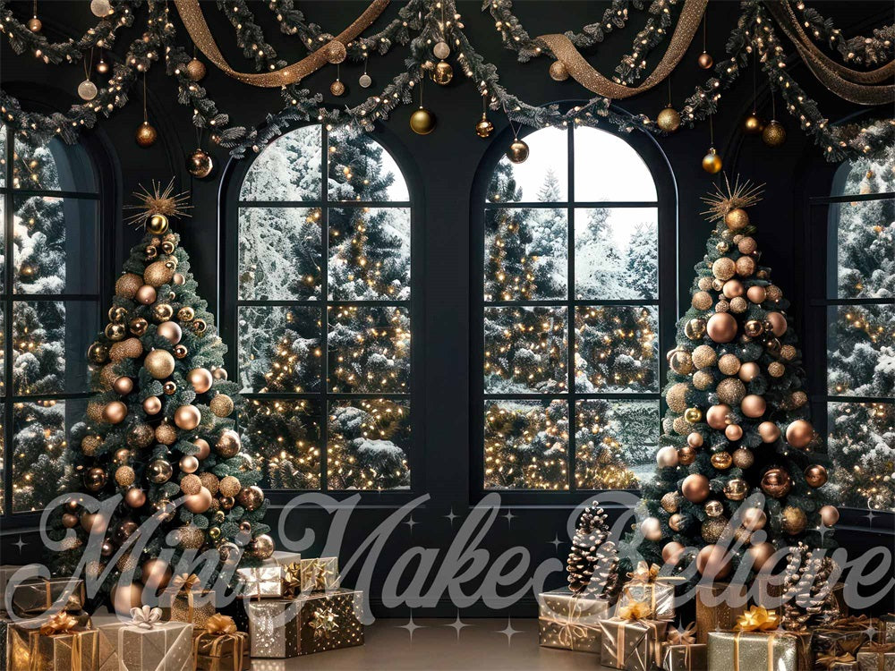 Kate Winter Christmas Indoor Black Arched Window Backdrop Designed by Mini MakeBelieve