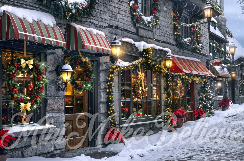 Notte di Natale Vintage Street Store Backdrop Disegnato da Mini MakeBelieve