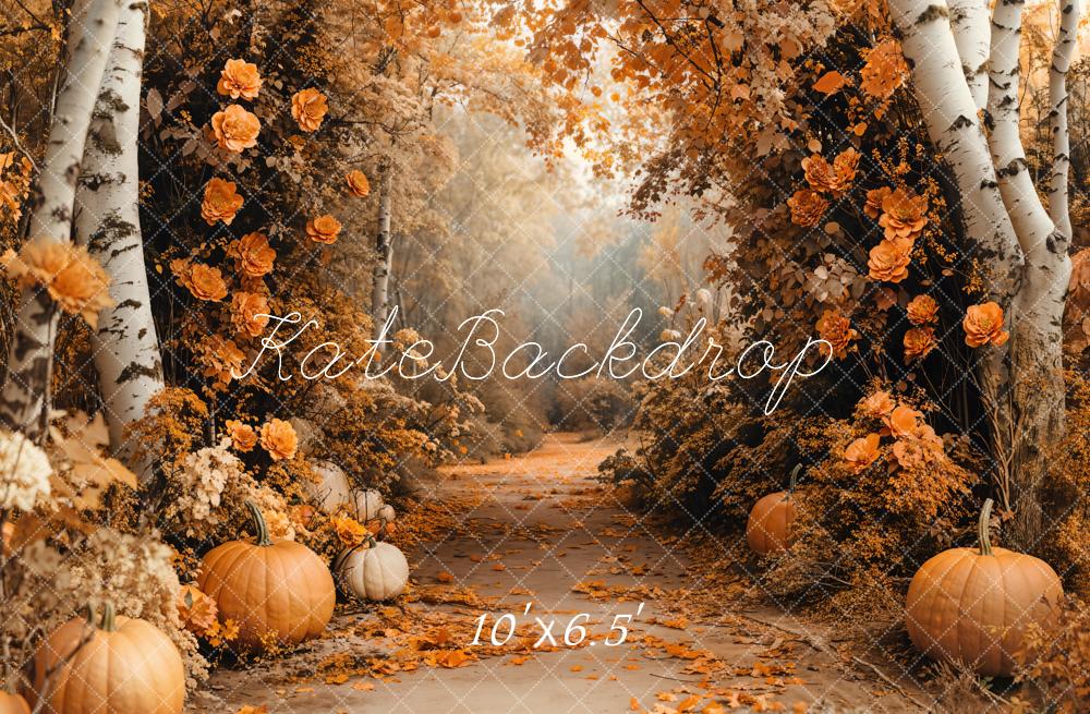 Fall Maple Forest Flowers Pumpkin Foto Achtergrond Designed by Emetselch