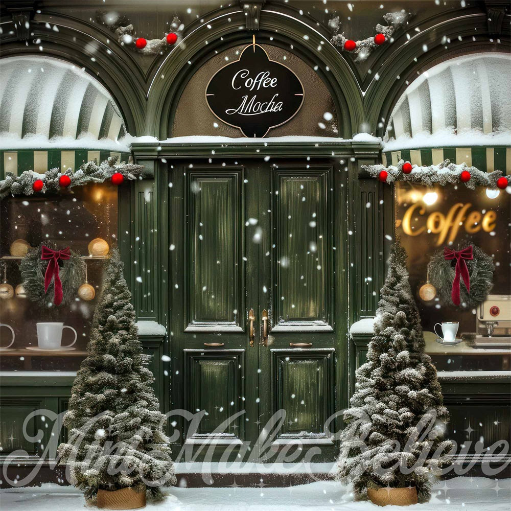 TEST Kate Christmas Street Green Retro Coffee Store Backdrop Designed by Mini MakeBelieve