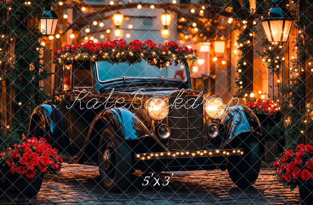 Fondo de rosas de coches vintage y luces diseñado por Emetselch