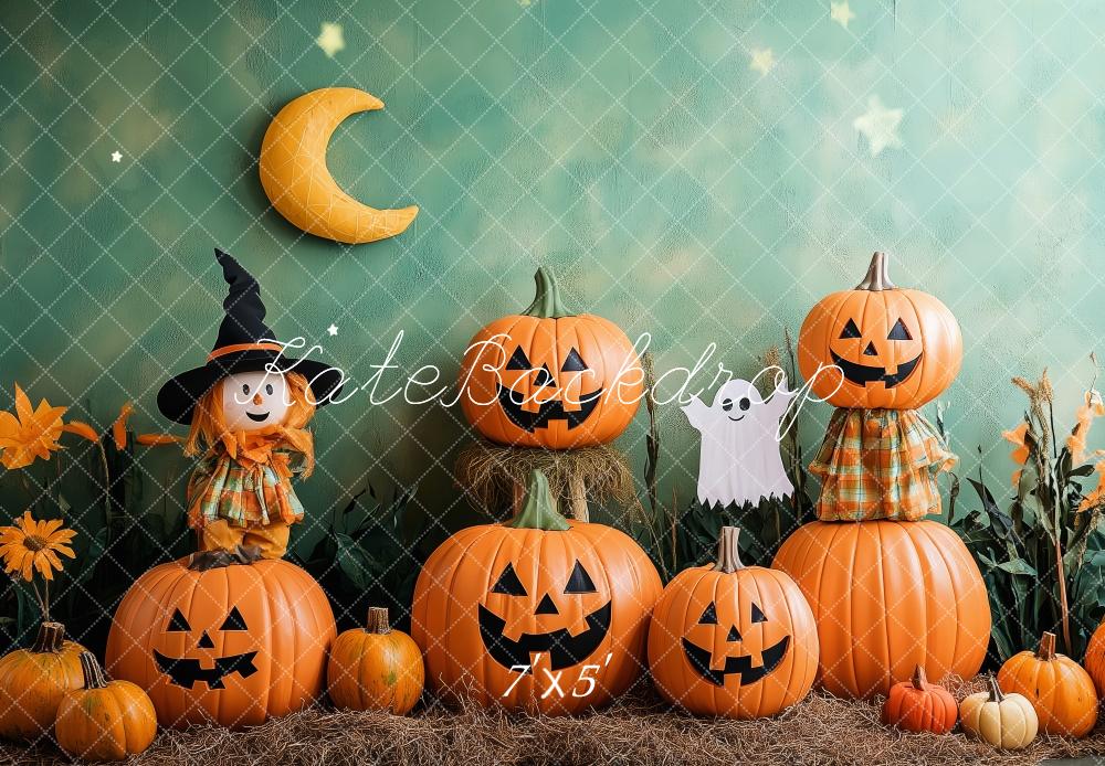 Fondo de Halloween Calabazas Espantapájaros Bruja Diseñado por Patty Roberts