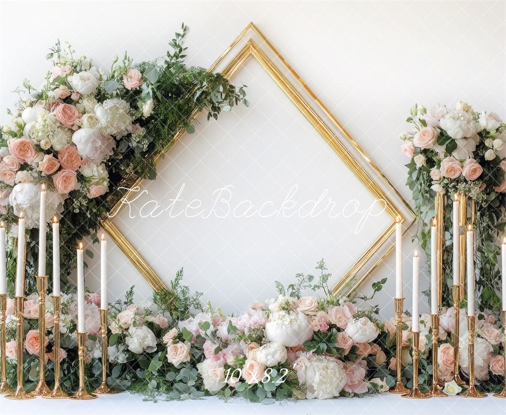 Kate Spring Wedding Floral Frame Candle Backdrop Designed by Mini MakeBelieve