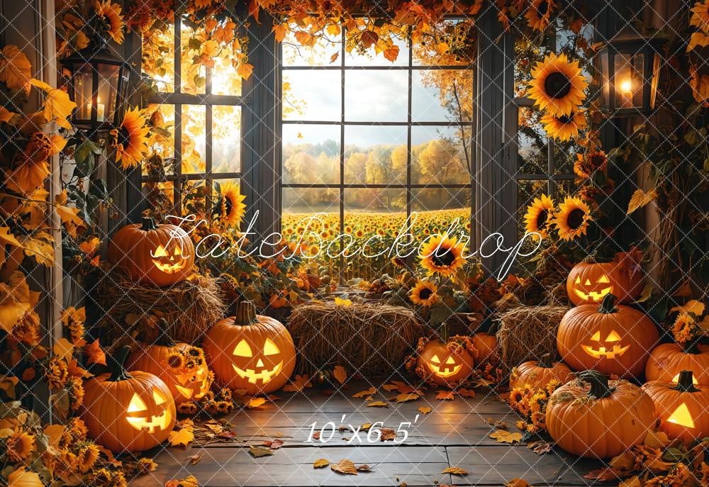 Kate Halloween Sunflowers Pumpkin Window Backdrop Designed by Emetselch