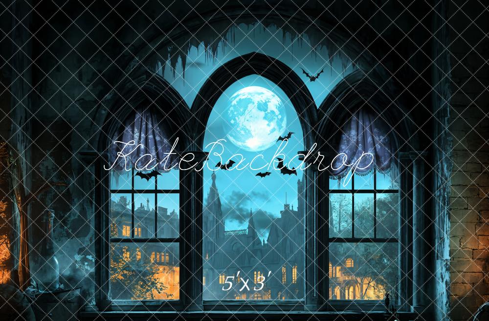 Kate Halloween Gothic Castle Moon Window Backdrop Designed by Emetselch