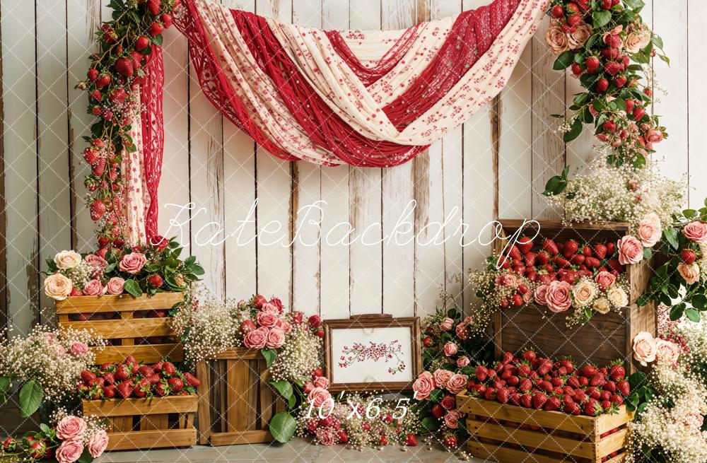 Kate Spring Strawberry Floral Rustic Drapery Backdrop Designed by Emetselch